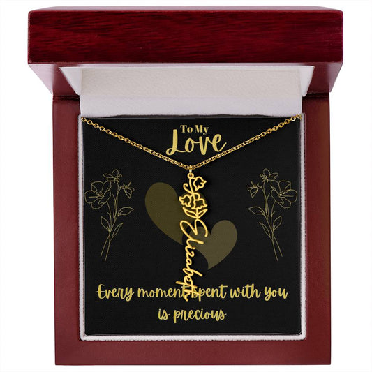 Birth month Flower Custom Name Necklace