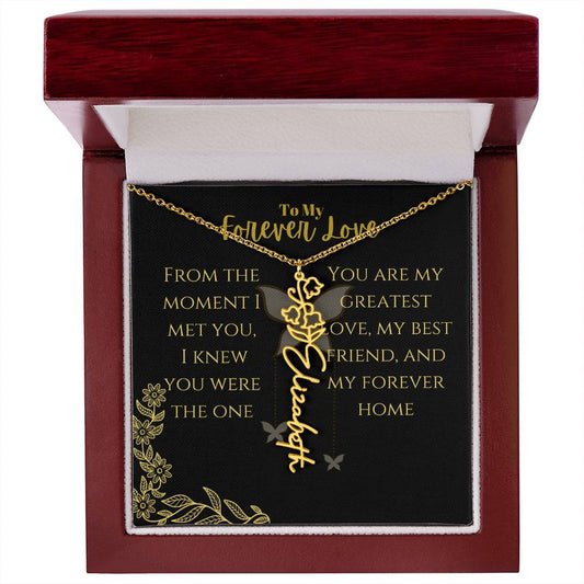 Birth month Flower Custom Name Necklace