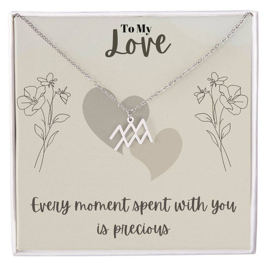 Zodiac sign necklace with message card