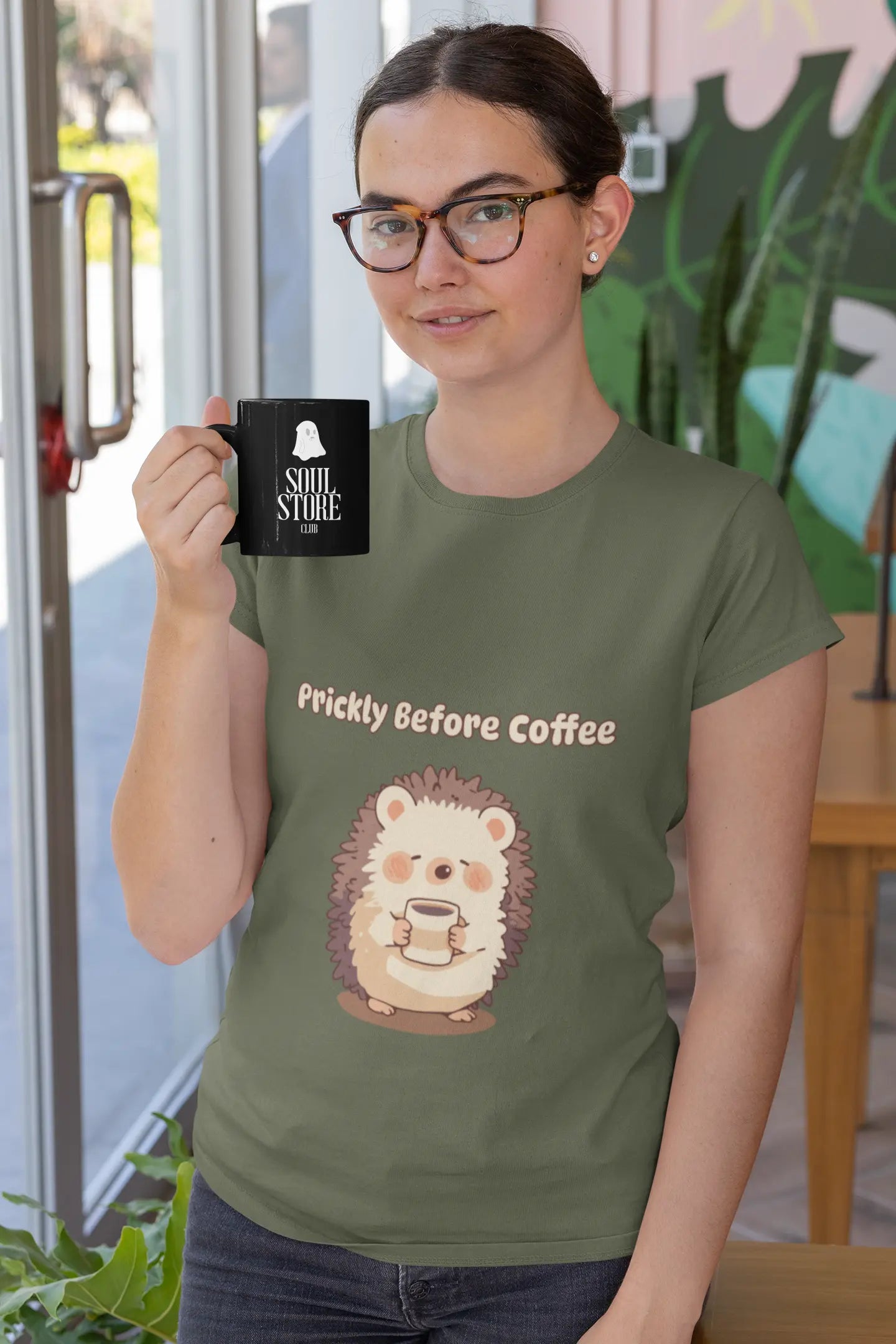 Prickly Before Coffee Tee, Trendy Casual T-shirt, Great for Coffee Lovers