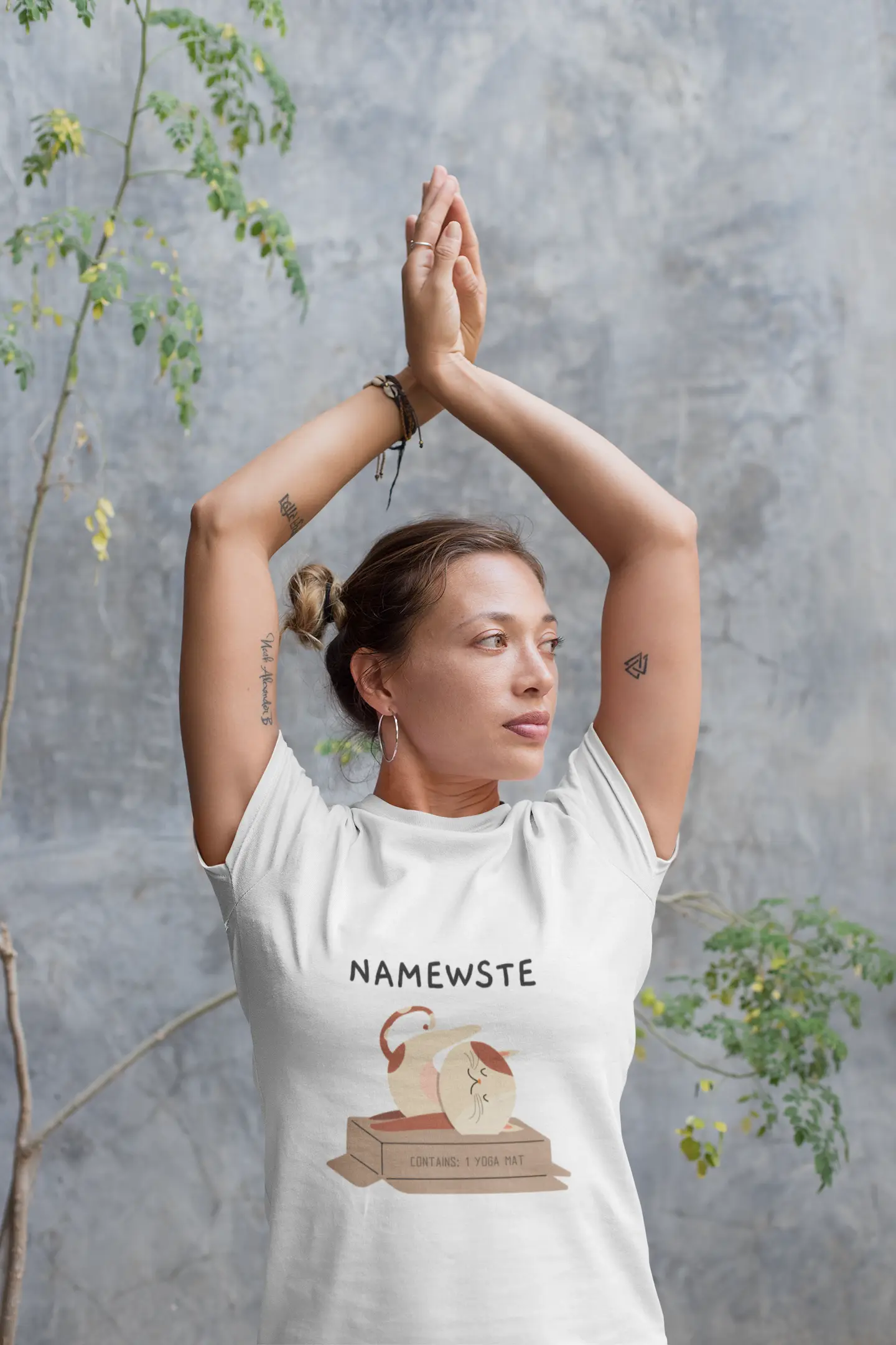 Namewste Cat Yoga Tee, Casual cool graphic t-shirt