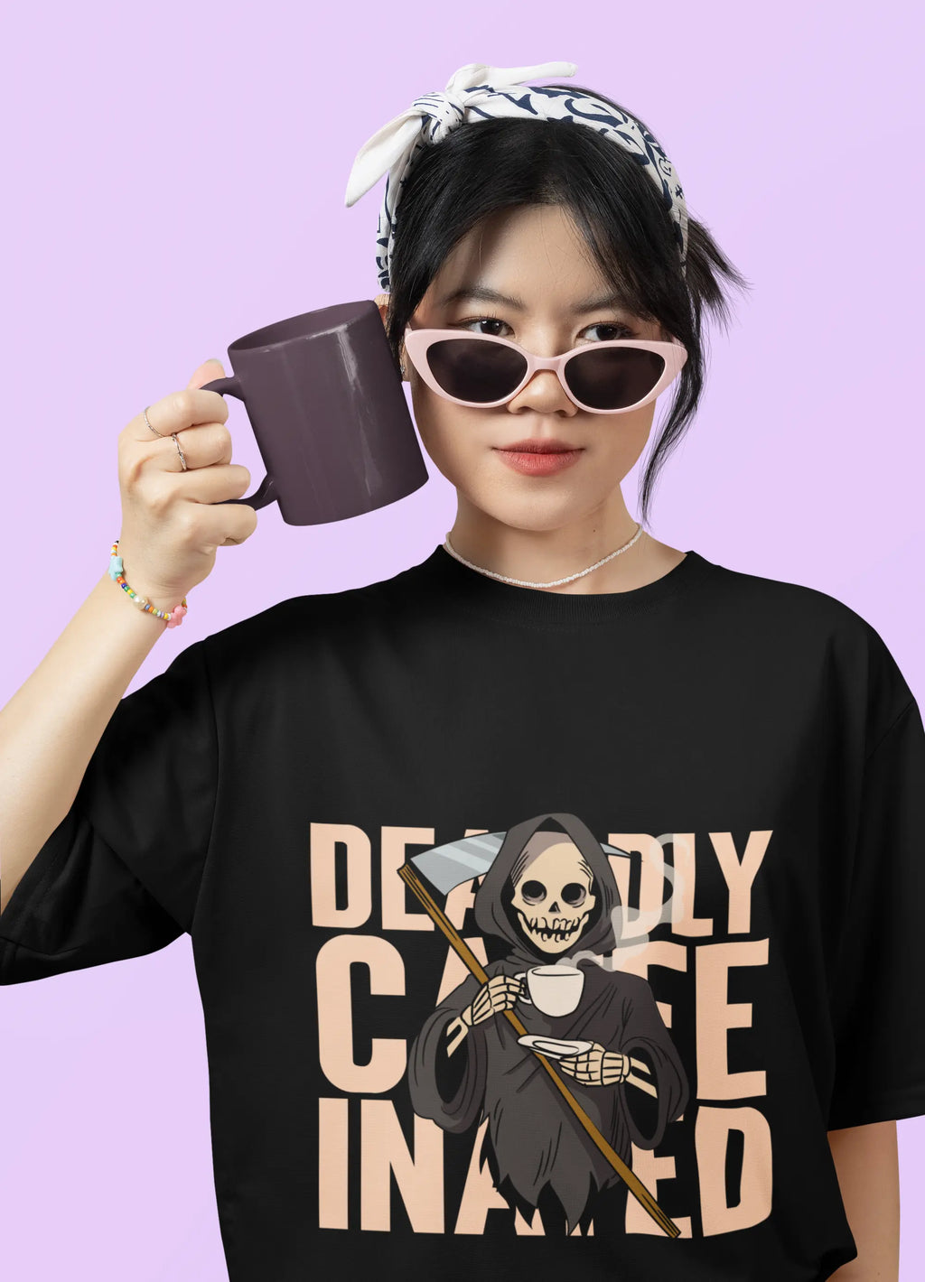 Deadly Caffeinated, Coffee Lover style Graphic Oversized T-Shirt