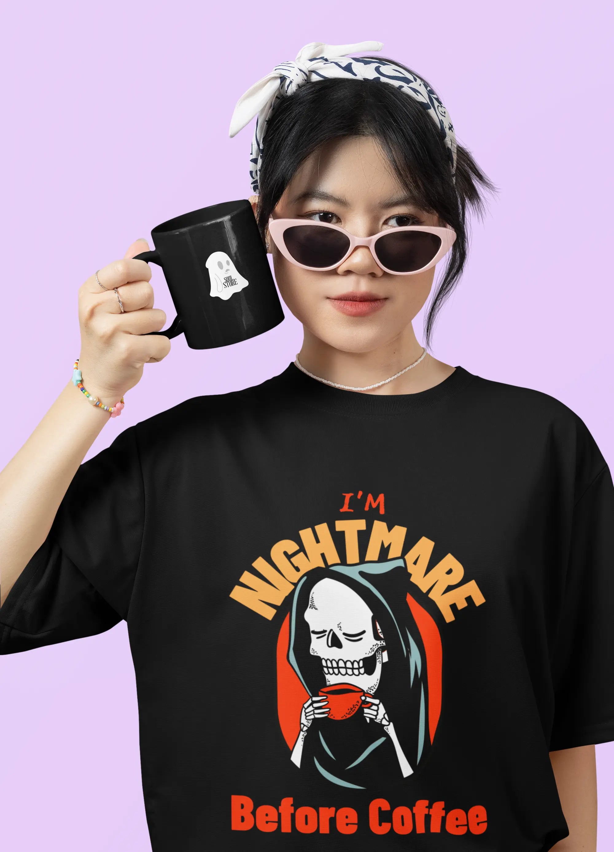 I'm Nightmare Before Coffee graphic, Unisex Oversized Tee