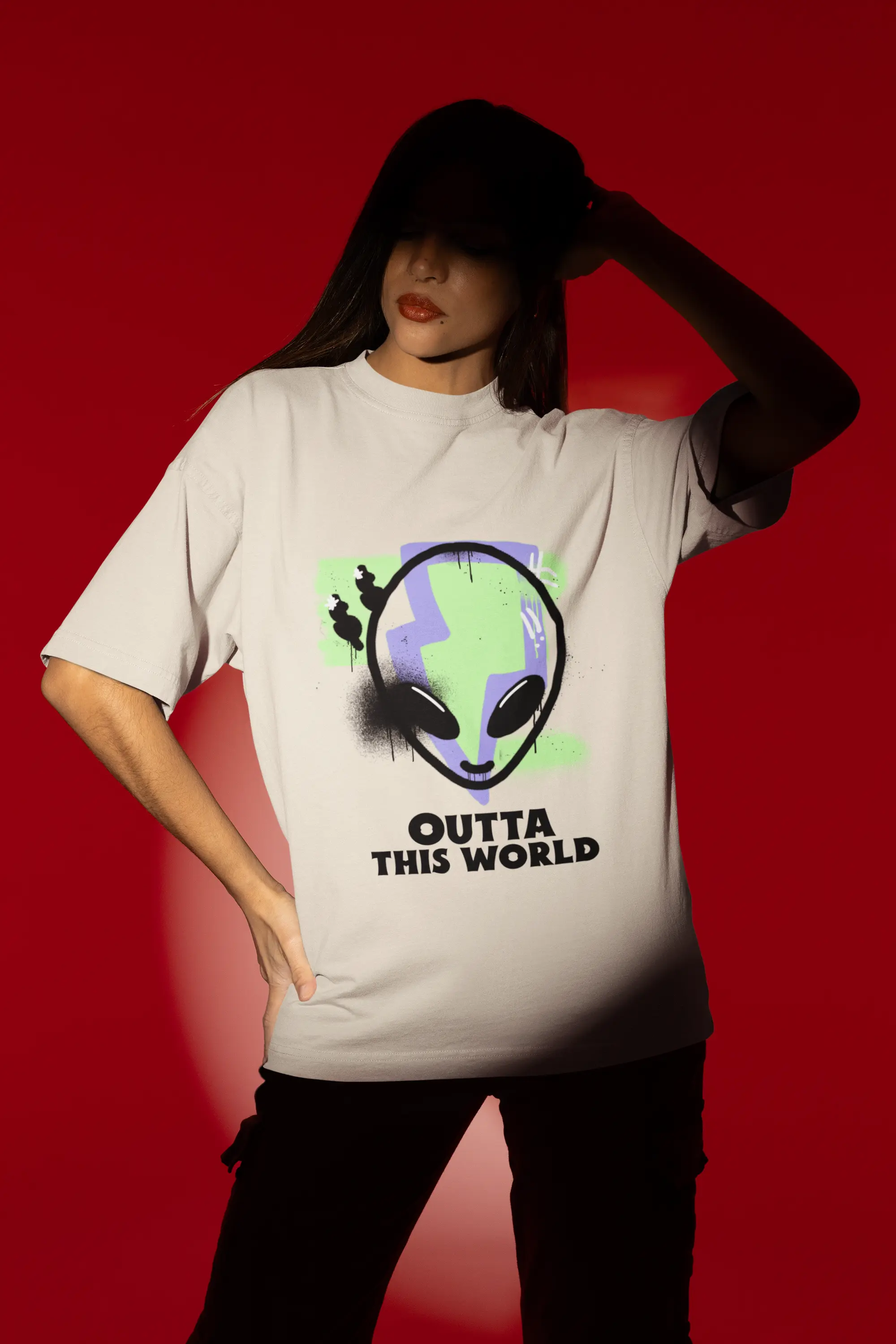 Outta this world alien graphic, Unisex Oversized Tee